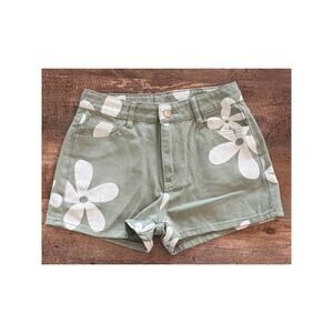 Green denim shorts with white floral print 100% Cotton SM